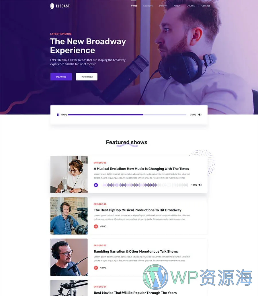播客Elementor网站模板_一键导入快速建站插图10-WP资源海 EleCast Header Section