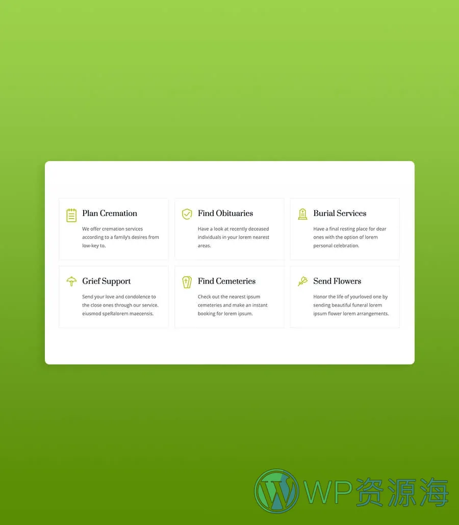 殡仪服务Gutenberg网站模板_一键导入快速建站插图7-WP资源海 Last Home Services Section For Gutenberg