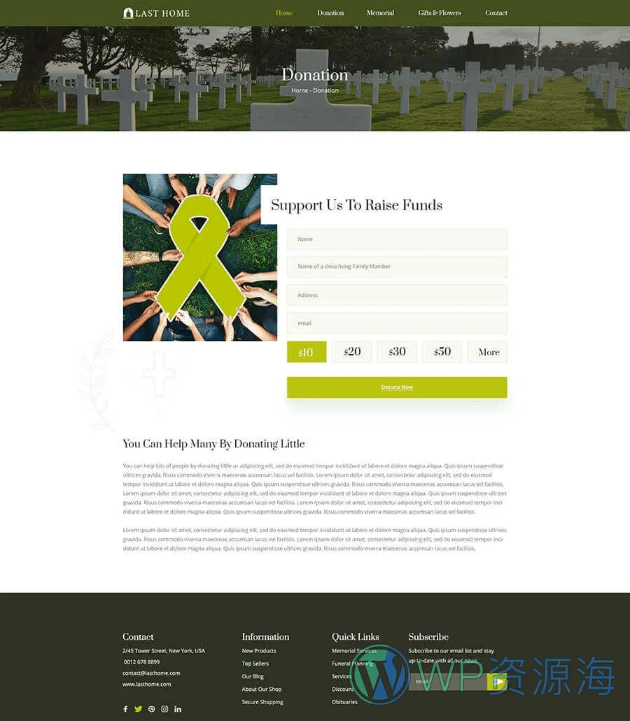 殡仪服务Elementor网站模板_一键导入快速建站插图3-WP资源海 Last Home Donation Page