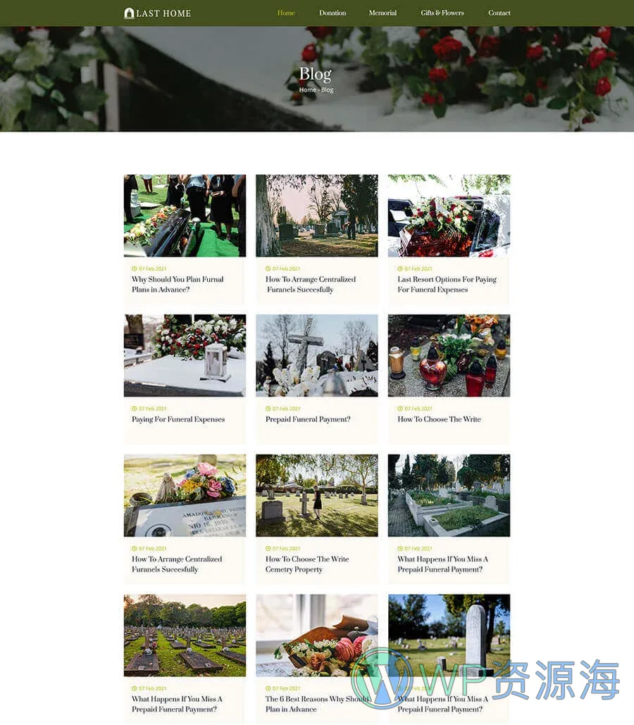 殡仪服务Elementor网站模板_一键导入快速建站插图5-WP资源海 Last Home Blog Page