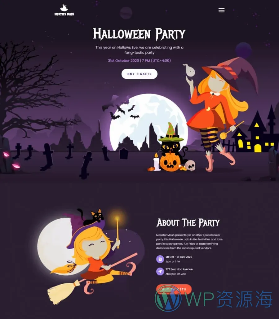 万圣节活动Elementor网站模板_一键导入快速建站插图2-WP资源海 Monster Mash Halloween Party Template