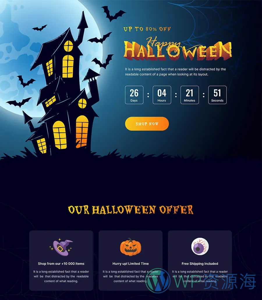 万圣节活动Elementor网站模板_一键导入快速建站插图1-WP资源海 ScareScream Halloween Party Sales Page Template
