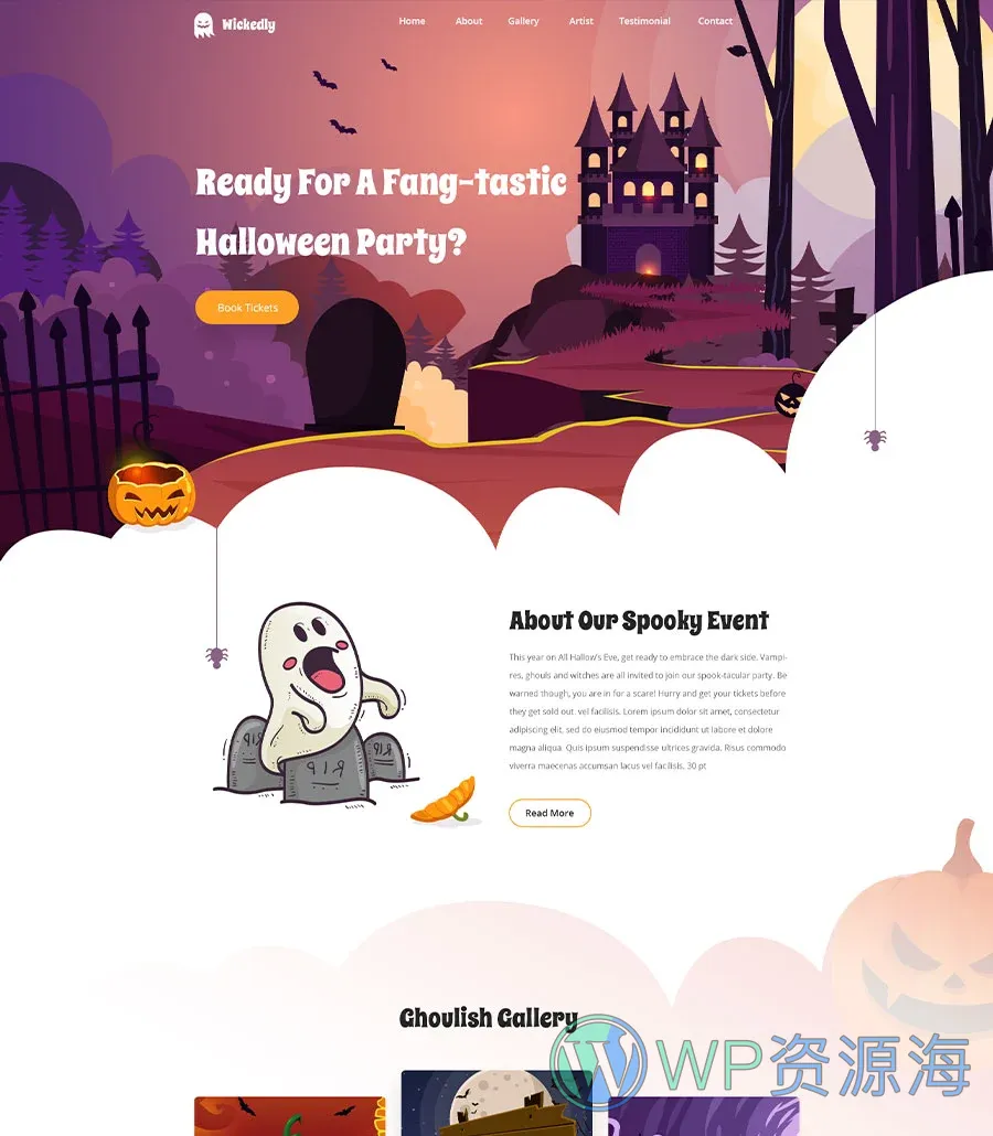 万圣节活动Elementor网站模板_一键导入快速建站插图3-WP资源海 Wickedly Halloween Party Template