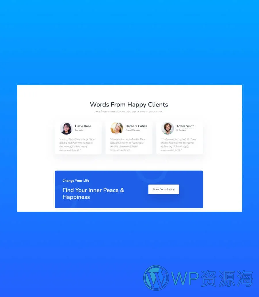 Holistic Wellness Testimonial Section For Gutenberg