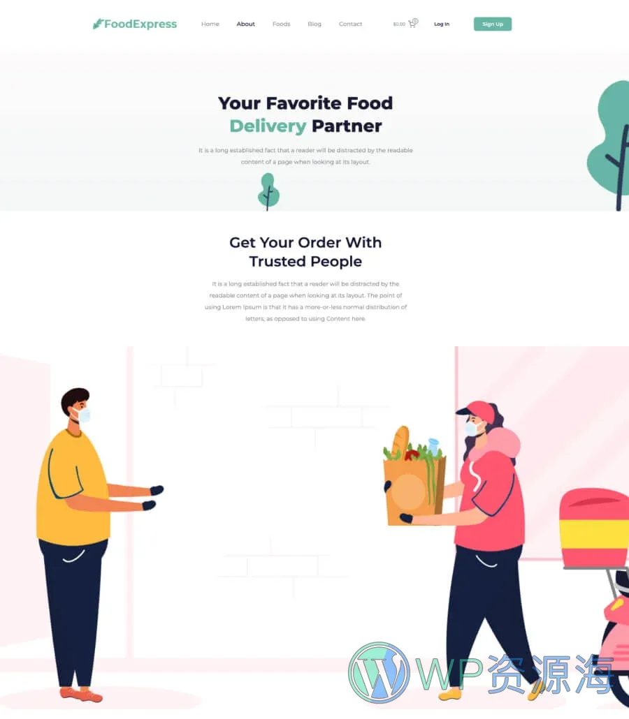 送餐Gutenberg网站模板_一键导入快速建站插图2-WP资源海 Food Express About Page For Gutenberg