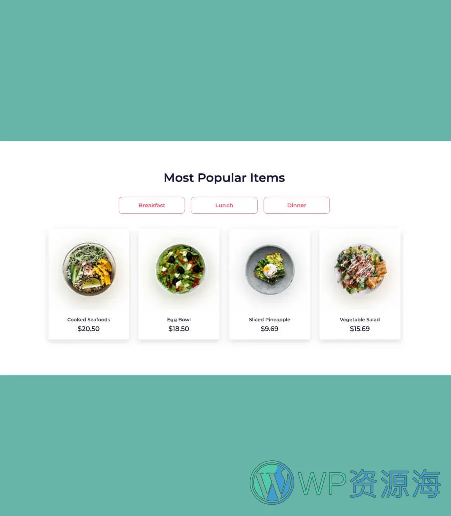 送餐Gutenberg网站模板_一键导入快速建站插图9-WP资源海 Food Express Popular Items Section For Gutenberg
