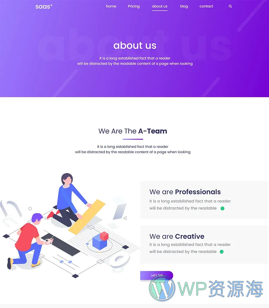 创业Elementor网站模板_一键导入快速建站插图3-WP资源海 SaaS Starter About Page