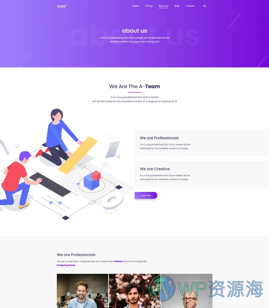软件产品Gutenberg网站模板_一键导入快速建站插图3-WP资源海 SaaS Starter About Us Page For Gutenberg