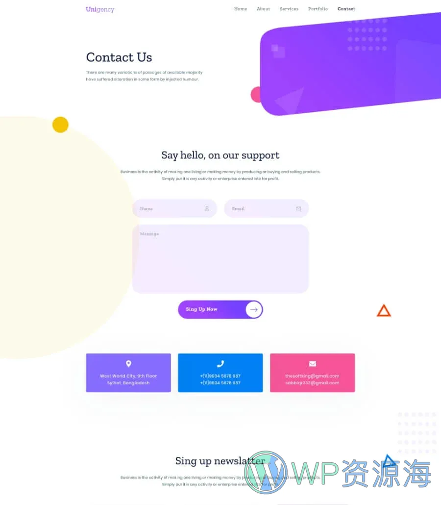 机构Elementor网站模板_一键导入快速建站插图3-WP资源海 Unigency Agency Template Contact