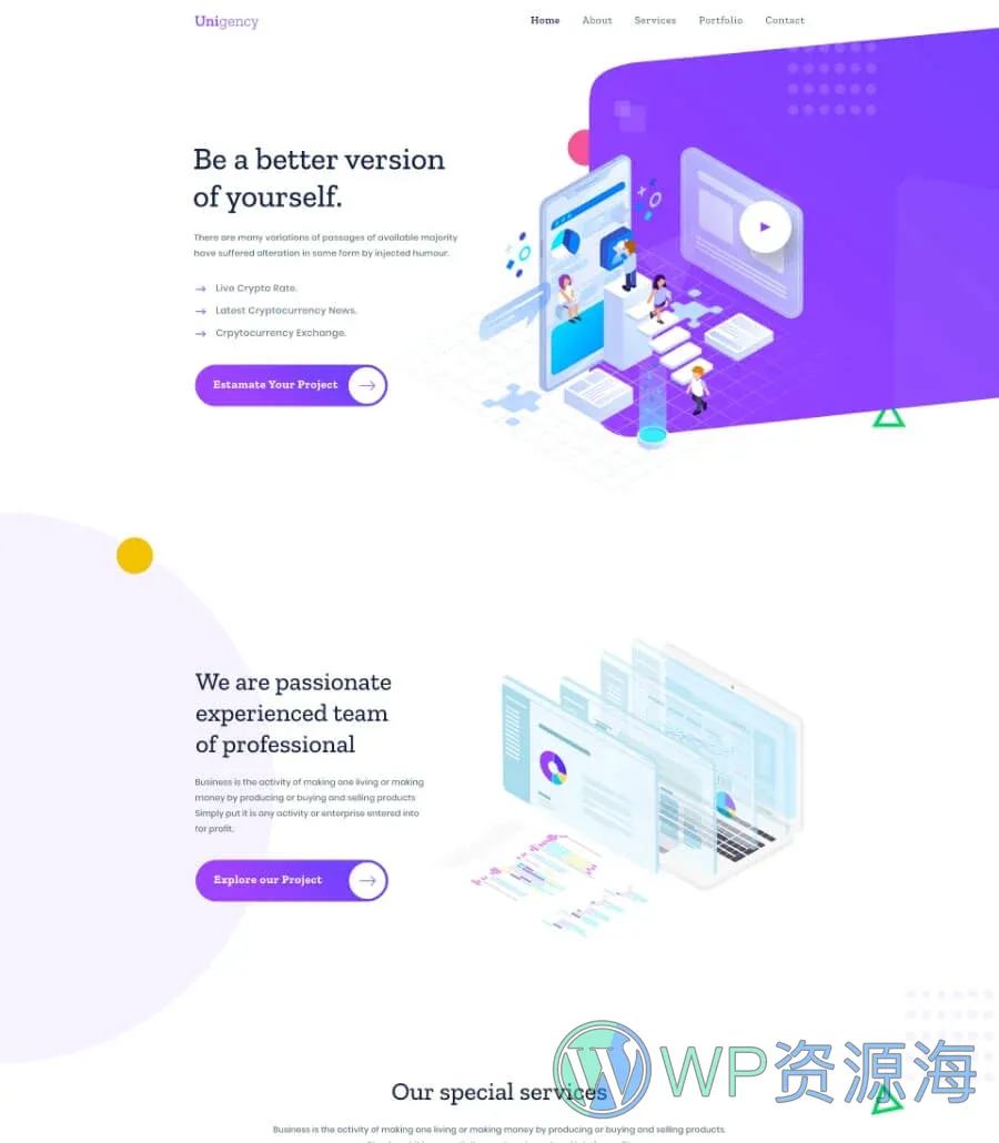 机构Elementor网站模板_一键导入快速建站插图1-WP资源海 Unigency Agency Template Homepage
