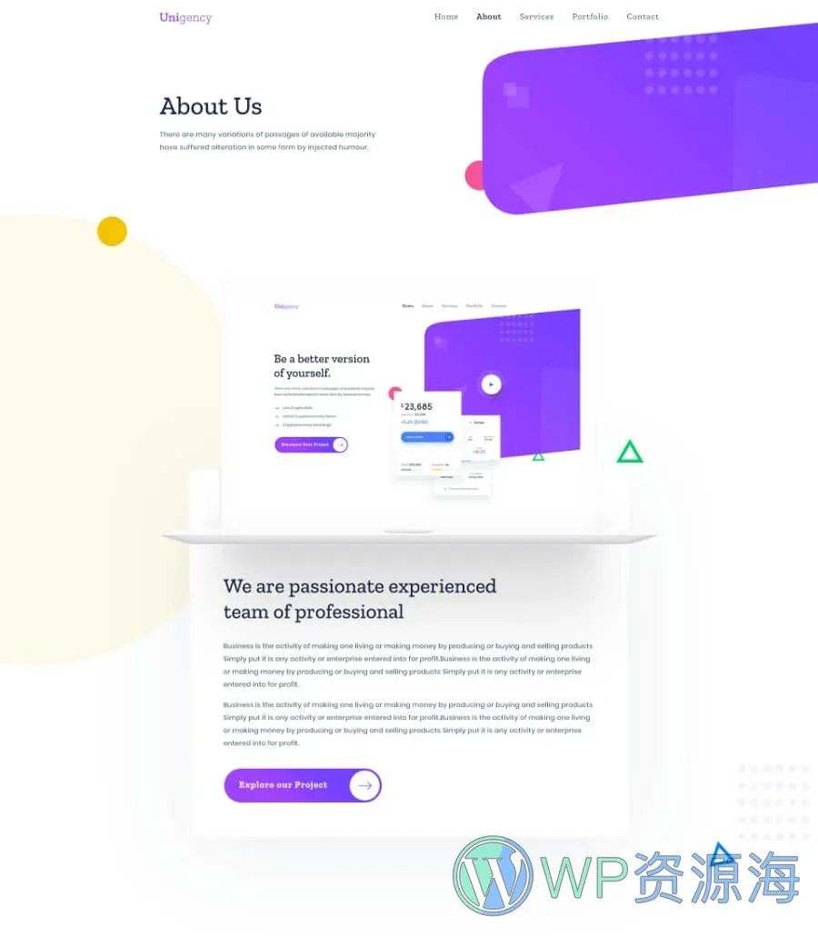 机构Elementor网站模板_一键导入快速建站插图5-WP资源海 Unigency Agency Template About