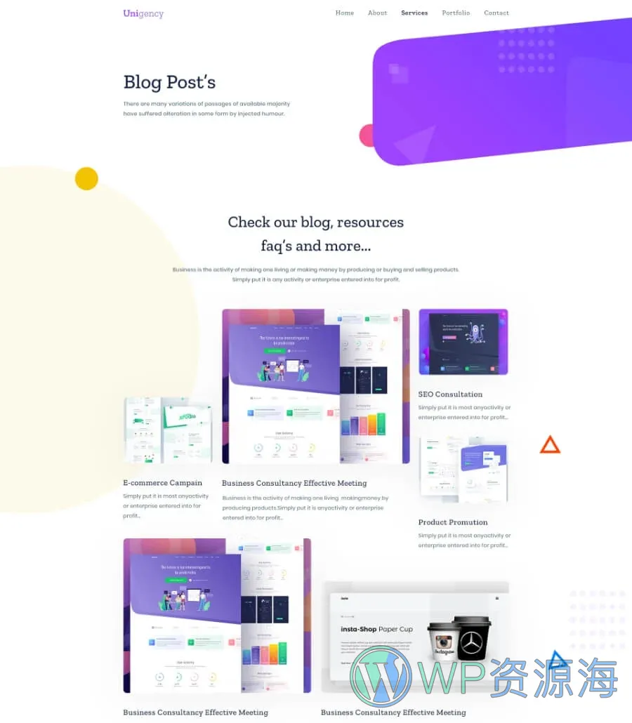 机构Elementor网站模板_一键导入快速建站插图7-WP资源海 Unigency Agency Template Blog