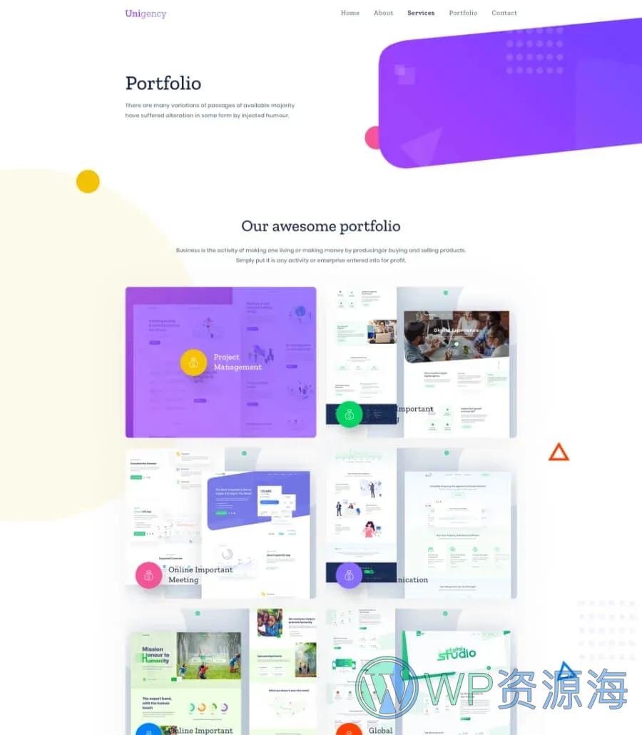 机构Elementor网站模板_一键导入快速建站插图11-WP资源海 Unigency Agency Template Portfolio