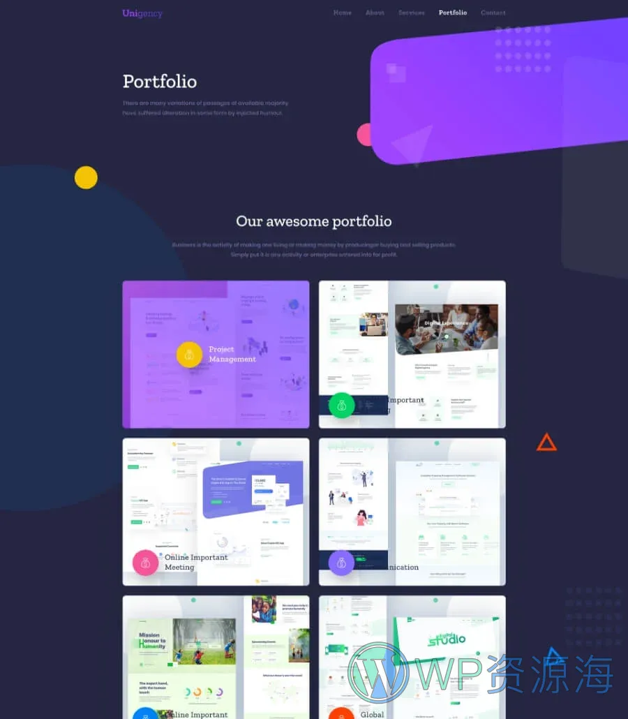 机构Elementor网站模板_一键导入快速建站插图12-WP资源海 Unigency Agency Template Portfolio Dark