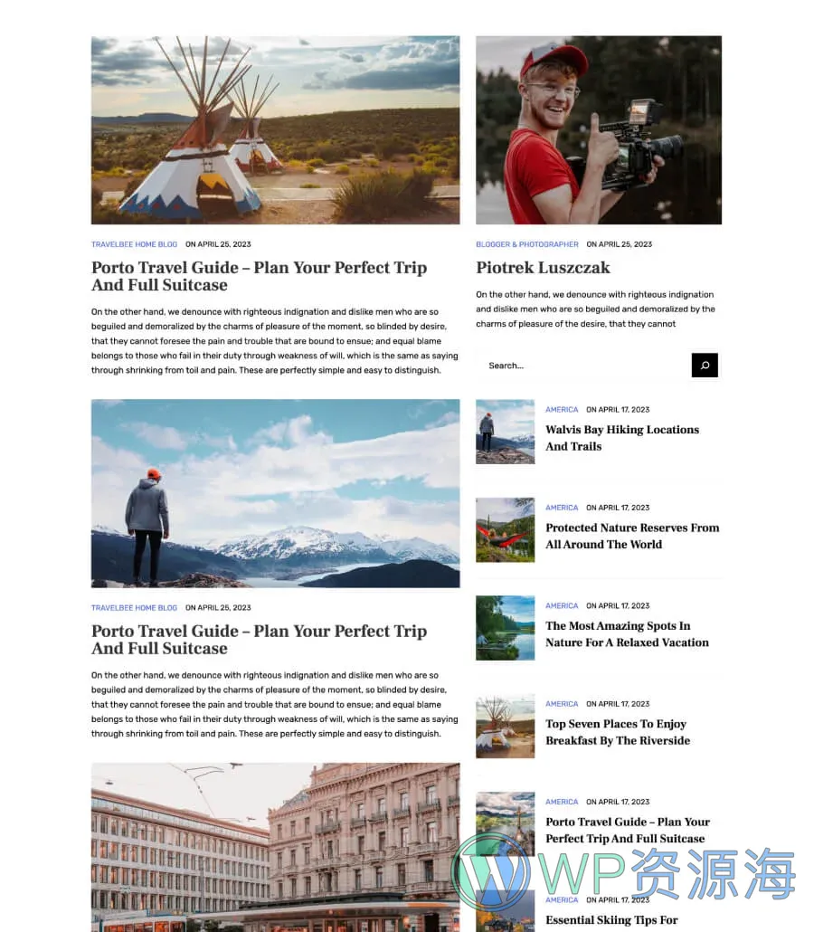 旅行博客Gutenberg网站模板_一键导入快速建站插图7-WP资源海 TravelBee Blog Section For Gutenberg
