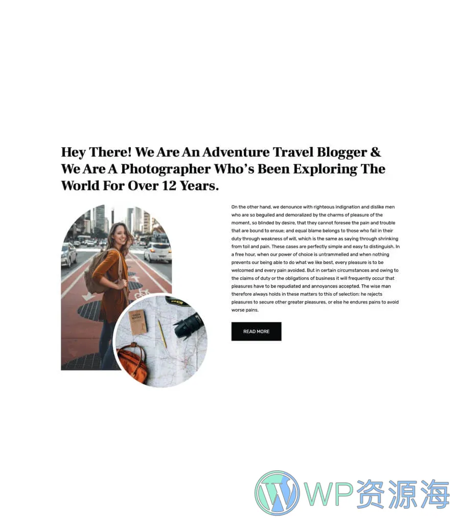 旅行博客Gutenberg网站模板_一键导入快速建站插图9-WP资源海 TravelBee About Section For Gutenberg