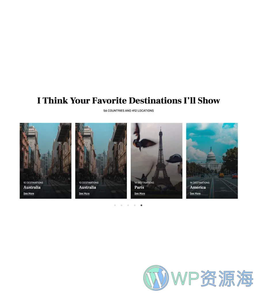 旅行博客Gutenberg网站模板_一键导入快速建站插图10-WP资源海 TravelBee Favorite Destination Section For Gutenberg