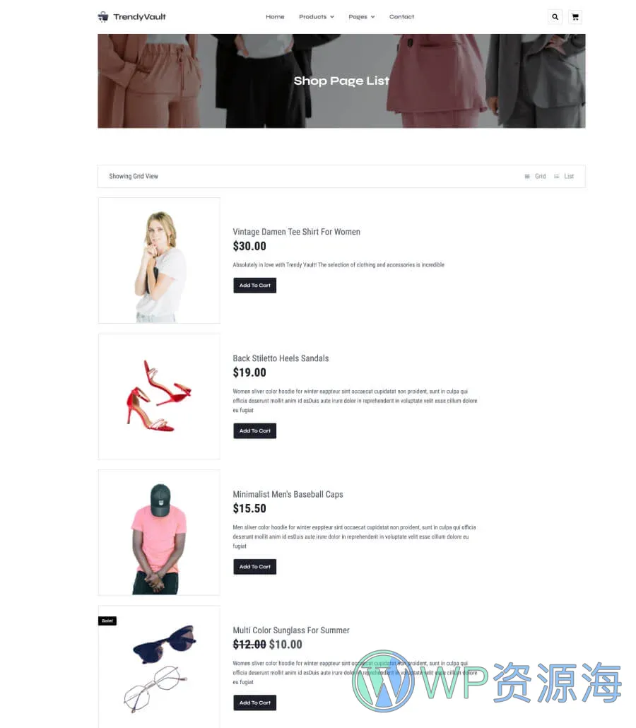 时尚商城Gutenberg网站模板_一键导入快速建站插图2-WP资源海 TrendyVault Product List Page For Gutenberg